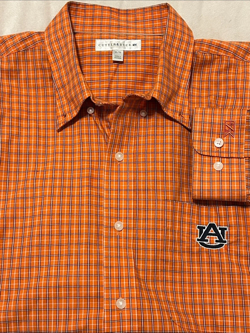 Cutter & Buck Auburn Tigers Plaid Button Down Shirt XL 100% Cotton NCAA
